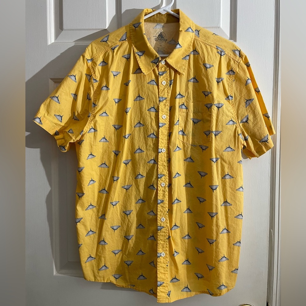 Men's X Large (XL) Disney Parks Yellow Space Mountain button down shirt.